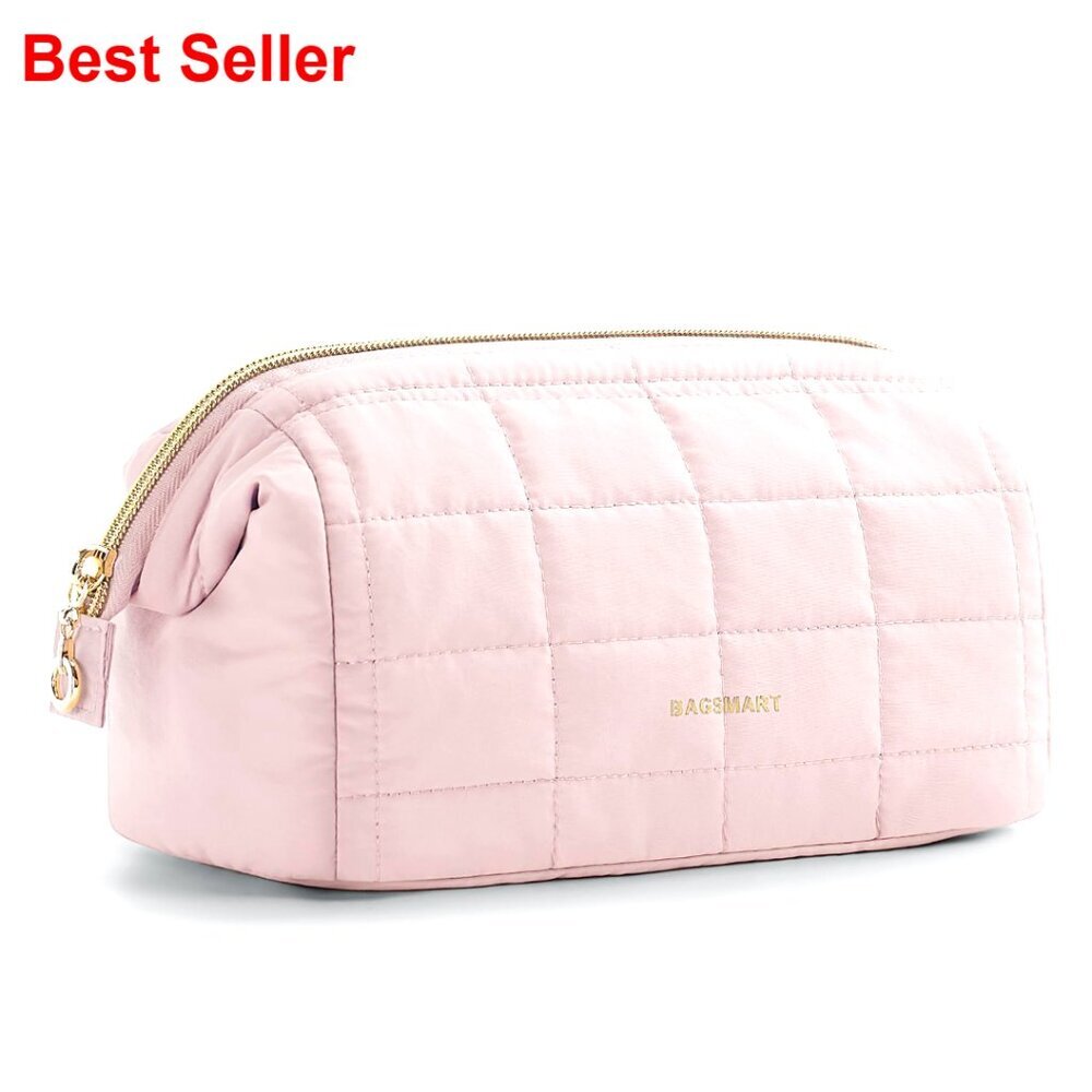 Puffy Padded Travel Toiletry Bag, Wide-Open Makeup Organizer Case, 9x4.5x5.8